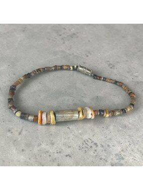 Vintage Tribal Natural Stone Disk Bead Bracelet Barrel Focal Cylinder Screw Clas